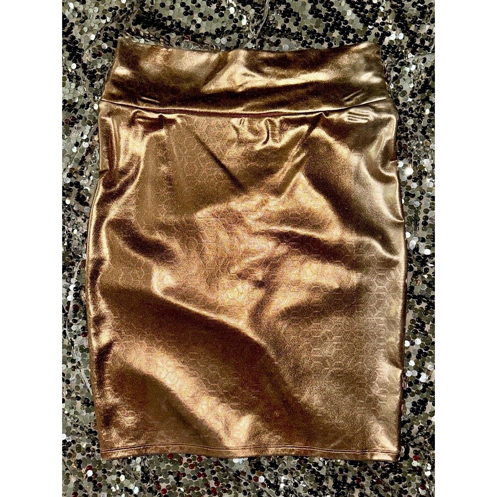 XL COPPER LuLaRoe GEOMETRIC Cassie Pencil Skirt Lamé Metallic
